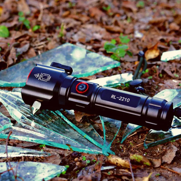 Portable Rechargeable RL-2210 Flashlight 🔦📦 with Glass Breaker 🪟 & Power Bank 🔋